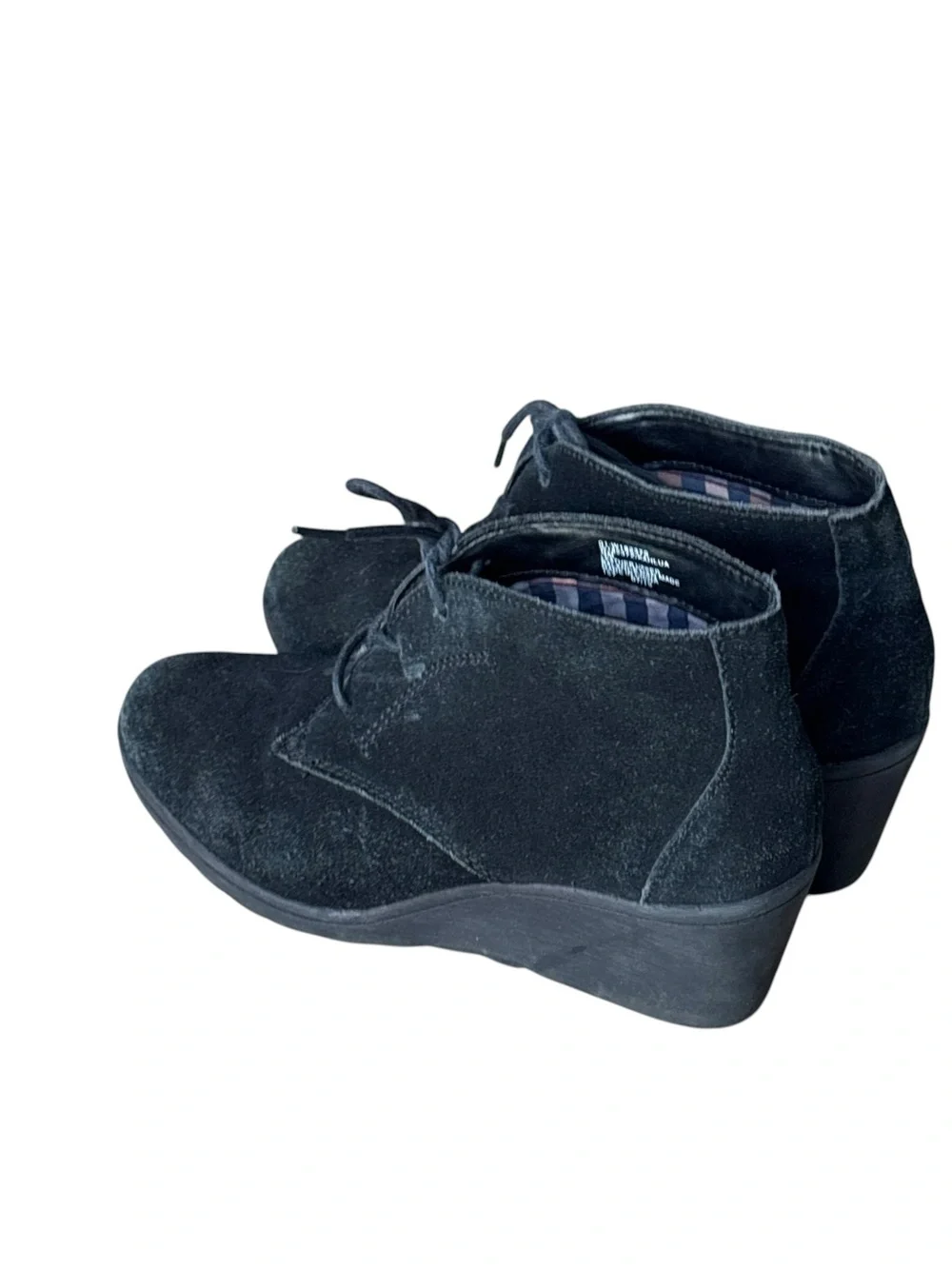 White Mountain Black Soft Wedge Ankle Booties Suede Size 9 Lace-Up